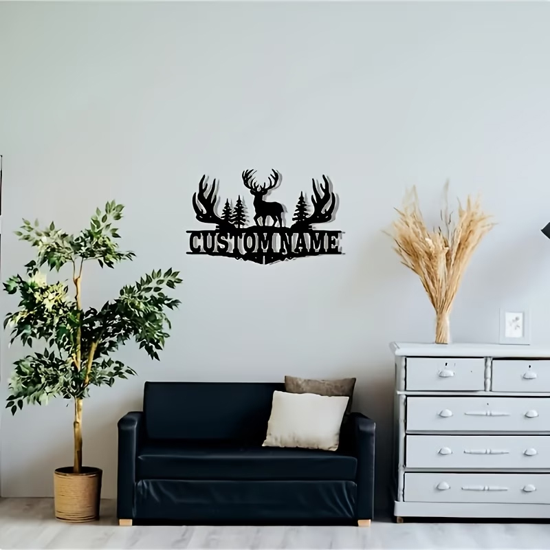 Hunting Outdoor Christmas Decorations - Customizable Rustic Deer Antler Metal Wall