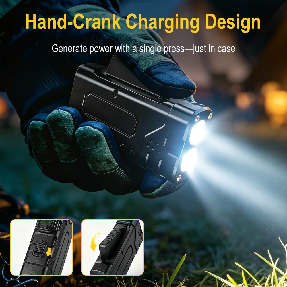 BORUIiT Hand Crank EDC LED Fla - Tactical Flashlight Rechargeable recension och pris